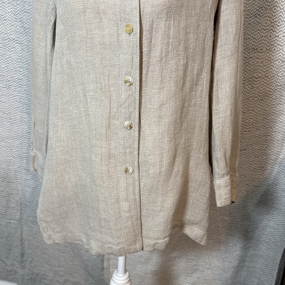 Rafaella Tan Linen Long Sleeve Button Up Size 10 - Picture 3 of 6